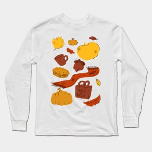 Autumn Themed Pattern - Fall Season - Cozy Seasonal Pattern Long Sleeve T-Shirt